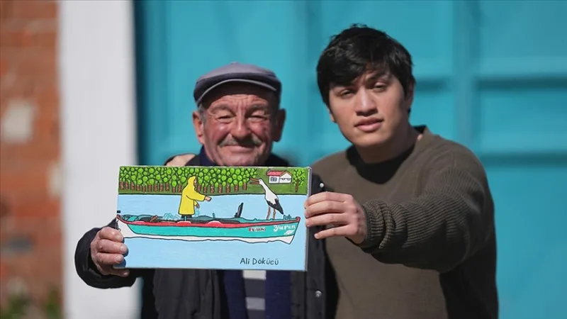 L'amitié entre Yaren, la cigogne, et « Oncle Adem », le pêcheur, s'est reflétée sur la toile d'un jeune autiste